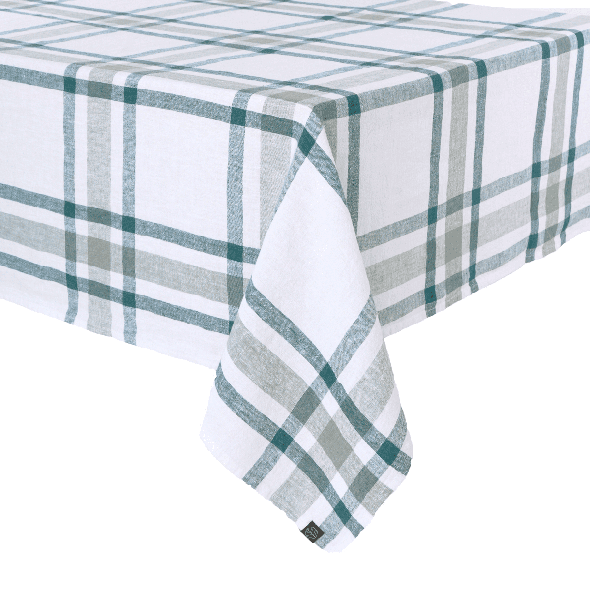 Nappe Capri Haomy en lin lavé, coloris Céladon – motif à carreaux élégant et naturel