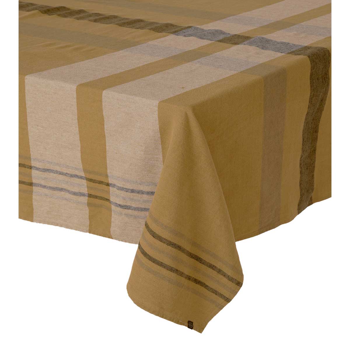 Nappe Aalborg Haomy en lin lavé et coton, motif à carreaux coloris Gold – élégante et naturelle, entretien facile