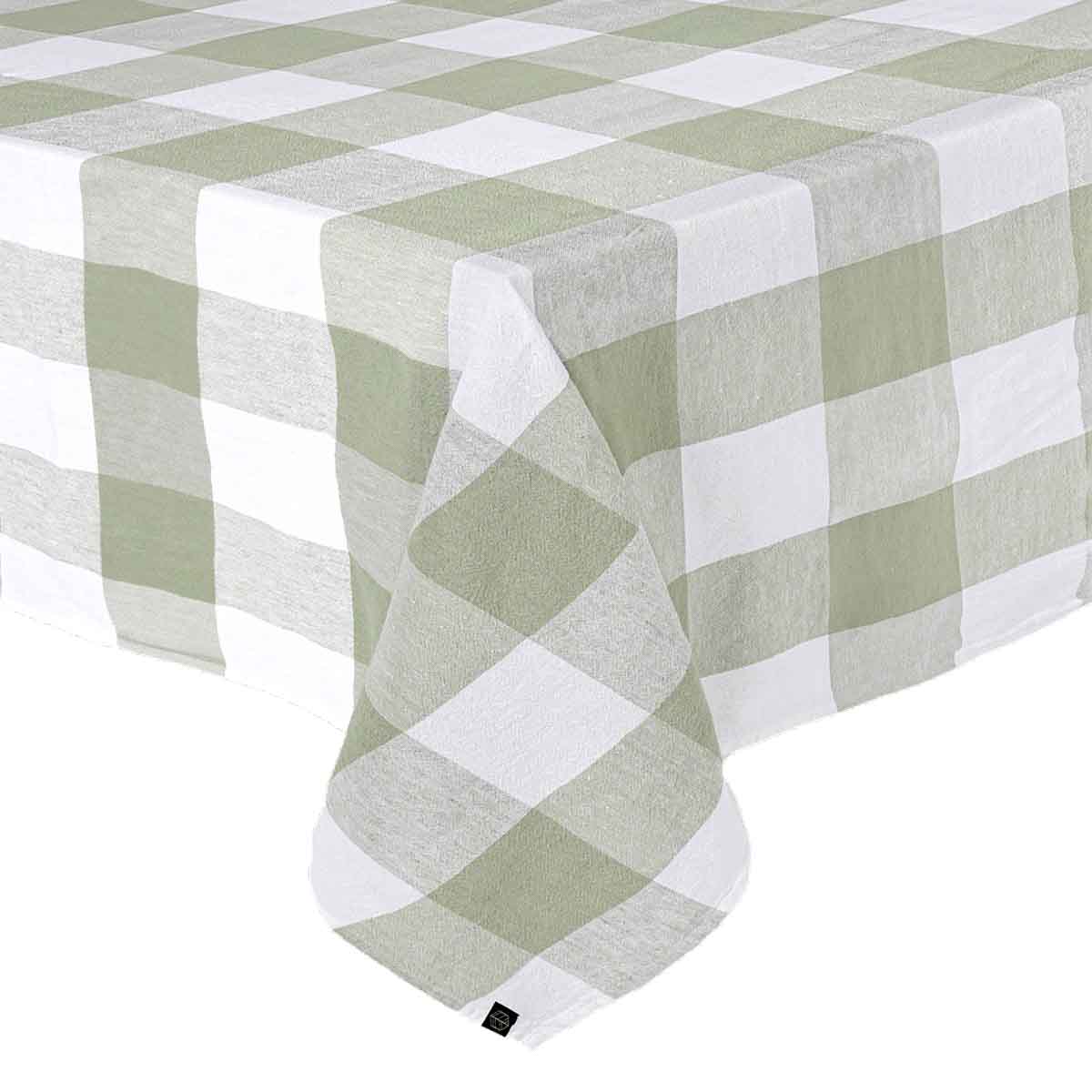 Nappe Palma II Haomy en lin lavé et coton, motif à grands carreaux coloris Amande – élégante, durable et facile d’entretien