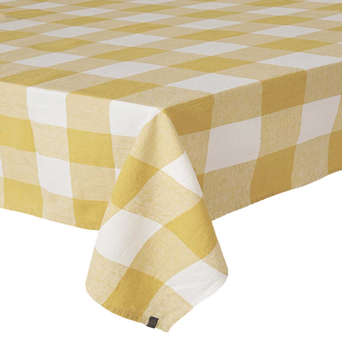 Nappe Palma II Haomy en lin lavé et coton, motif à grands carreaux coloris Paille – élégante, durable et facile d’entretien