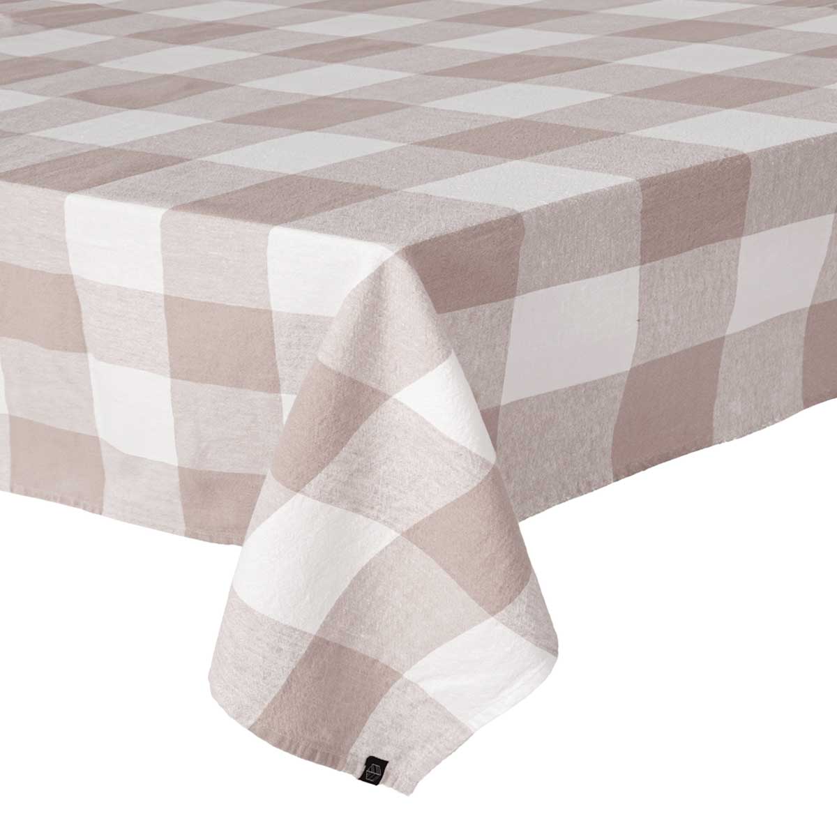 Nappe Palma II Haomy en lin lavé et coton, motif à grands carreaux coloris Pétale – élégante, durable et facile d’entretien