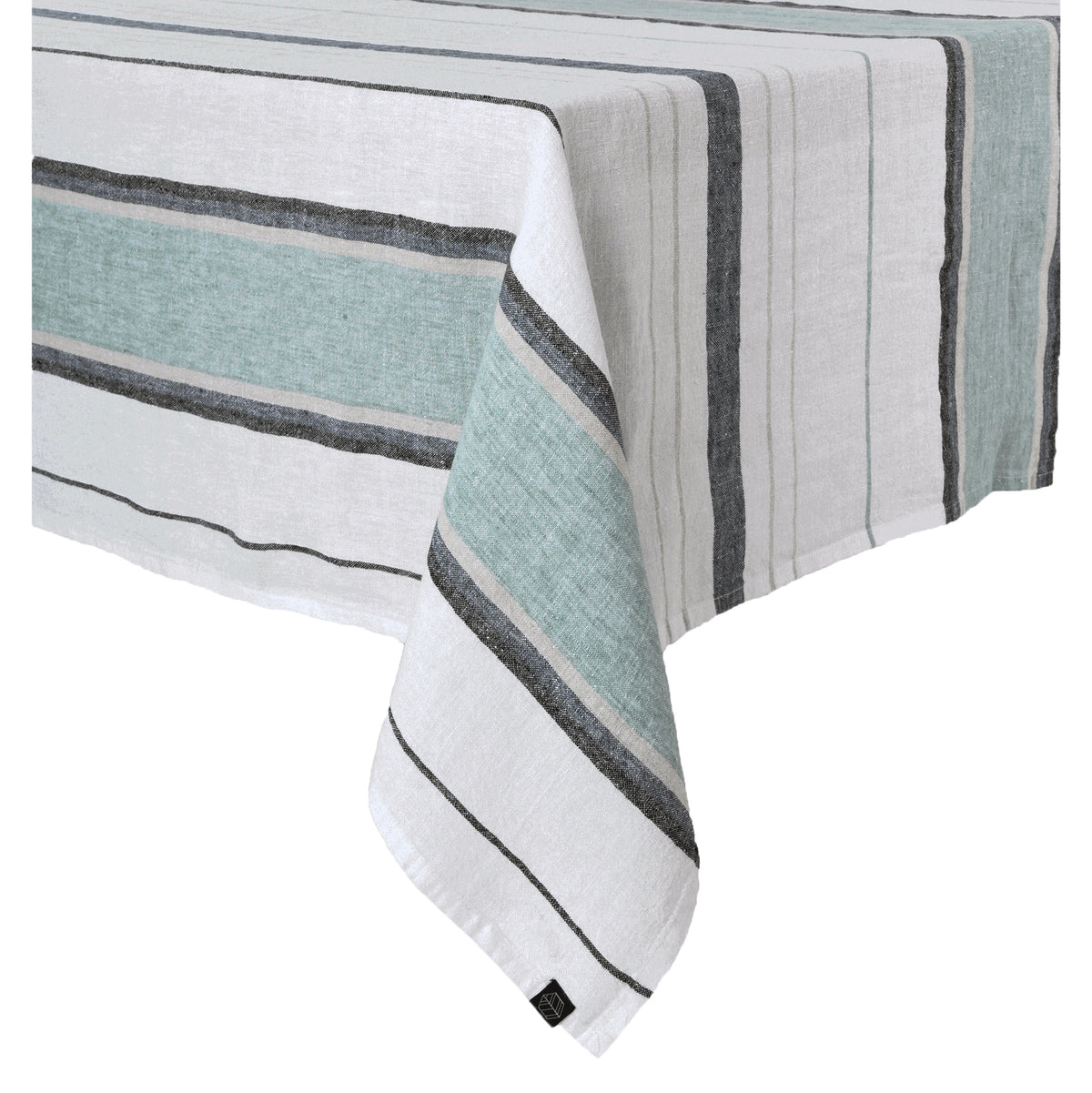 Nappe Portofino Haomy en lin lavé à rayures, coloris Céladon – élégante, naturelle et facile d’entretien