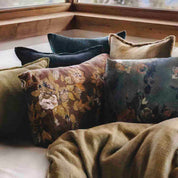 Housse d’édredon Oslo Haomy en lin lavé motif feuilles - 2 couleurs automnales