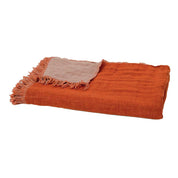 Plaid Baya en lin et coton Harmony Haomy 135x200 cm, jeté de lit et canapé, coloris Brick/Cimarron