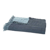 Plaid Baya en lin et coton Harmony Haomy 135x200 cm, jeté de lit et canapé, coloris Denim/Bleu stone