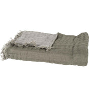 Plaid Baya en lin et coton Harmony Haomy 135x200 cm, jeté de lit et canapé, coloris Kaki/Béton