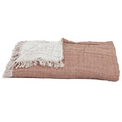 Plaid Baya en lin et coton Harmony Haomy 135x200 cm, jeté de lit et canapé, coloris Pétale/Ivoire