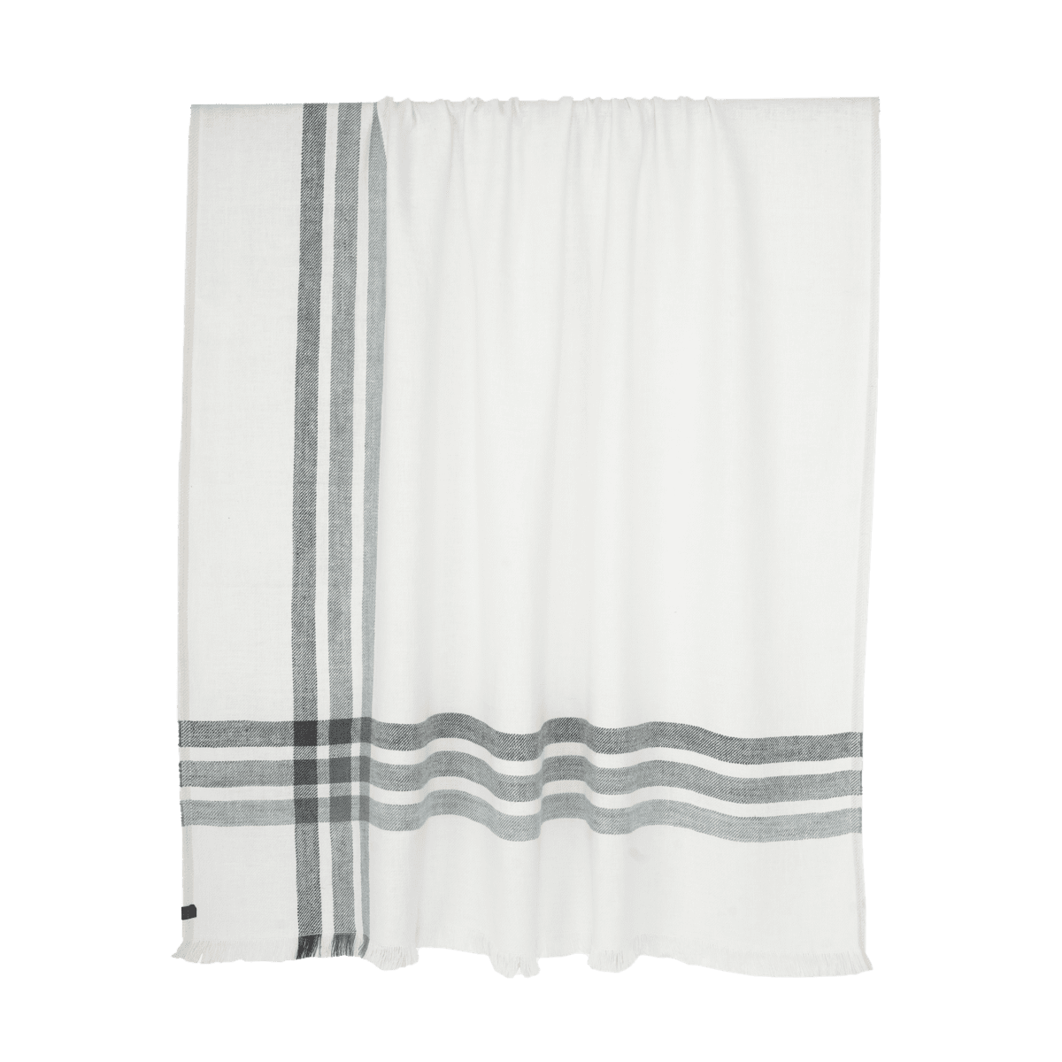 Plaid Paros Haomy en lin lavé, coloris Pigeon – motif à bandes tissées, finition frangée élégante