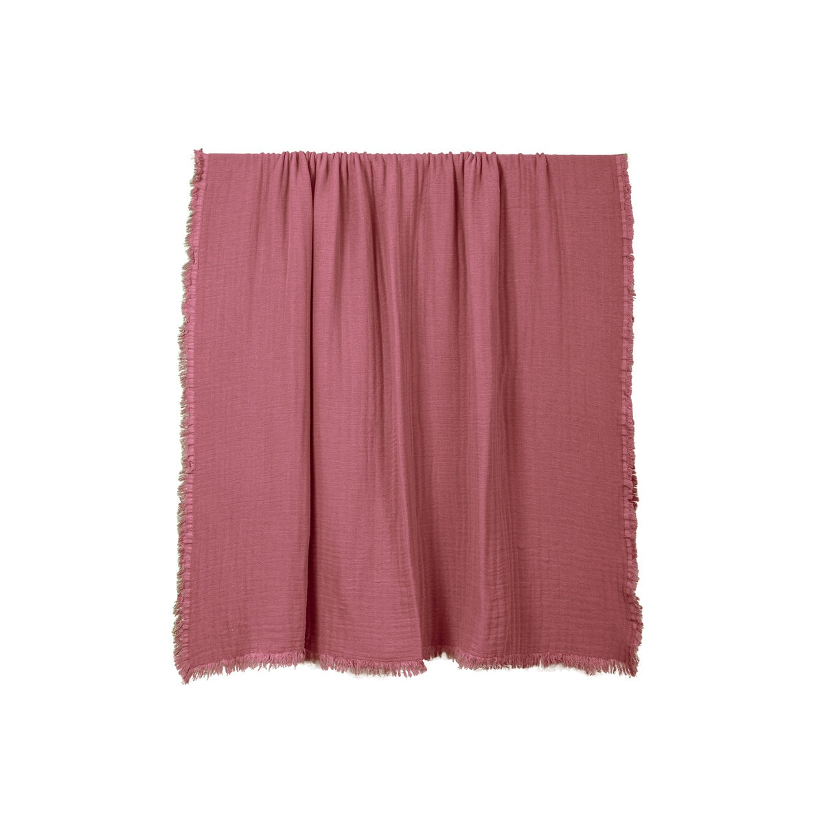 Plaid Vanly en coton lavé à franges Haomy  - Harmony textile, 130×180 cm – Coloris Bois de rose