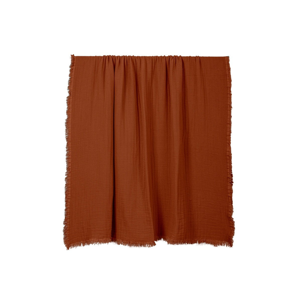 Plaid Vanly en coton lavé à franges Haomy  - Harmony textile, 130×180 cm – Coloris Brick