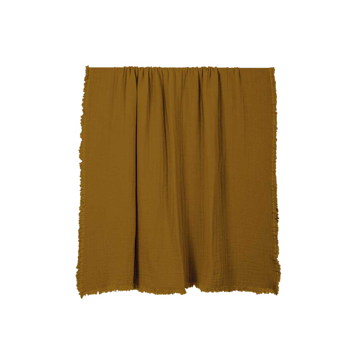 Plaid Vanly en coton lavé à franges Haomy  - Harmony textile, 130×180 cm – Coloris Gold