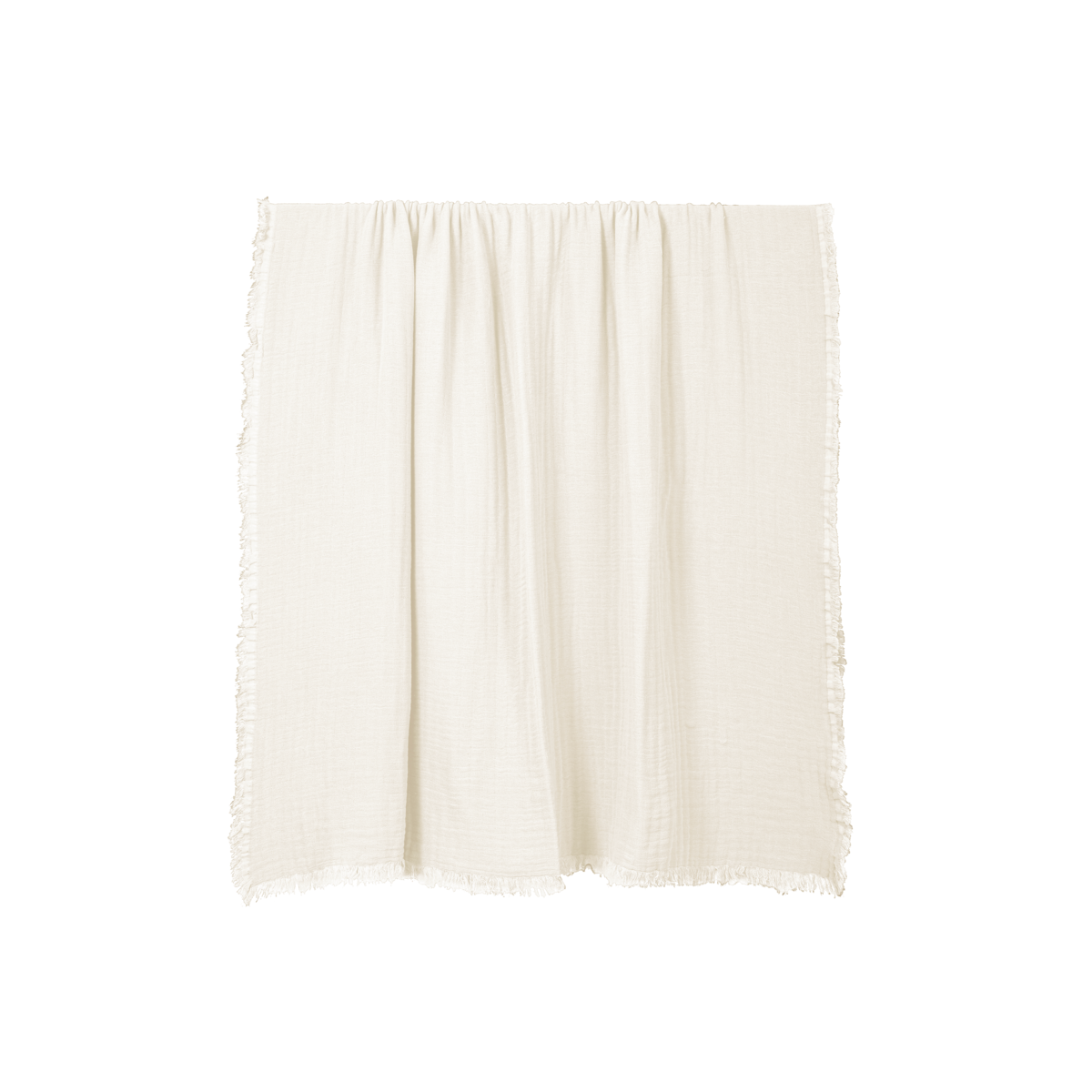 Plaid Vanly en coton lavé à franges Haomy  - Harmony textile, 130×180 cm – Coloris Ivoire