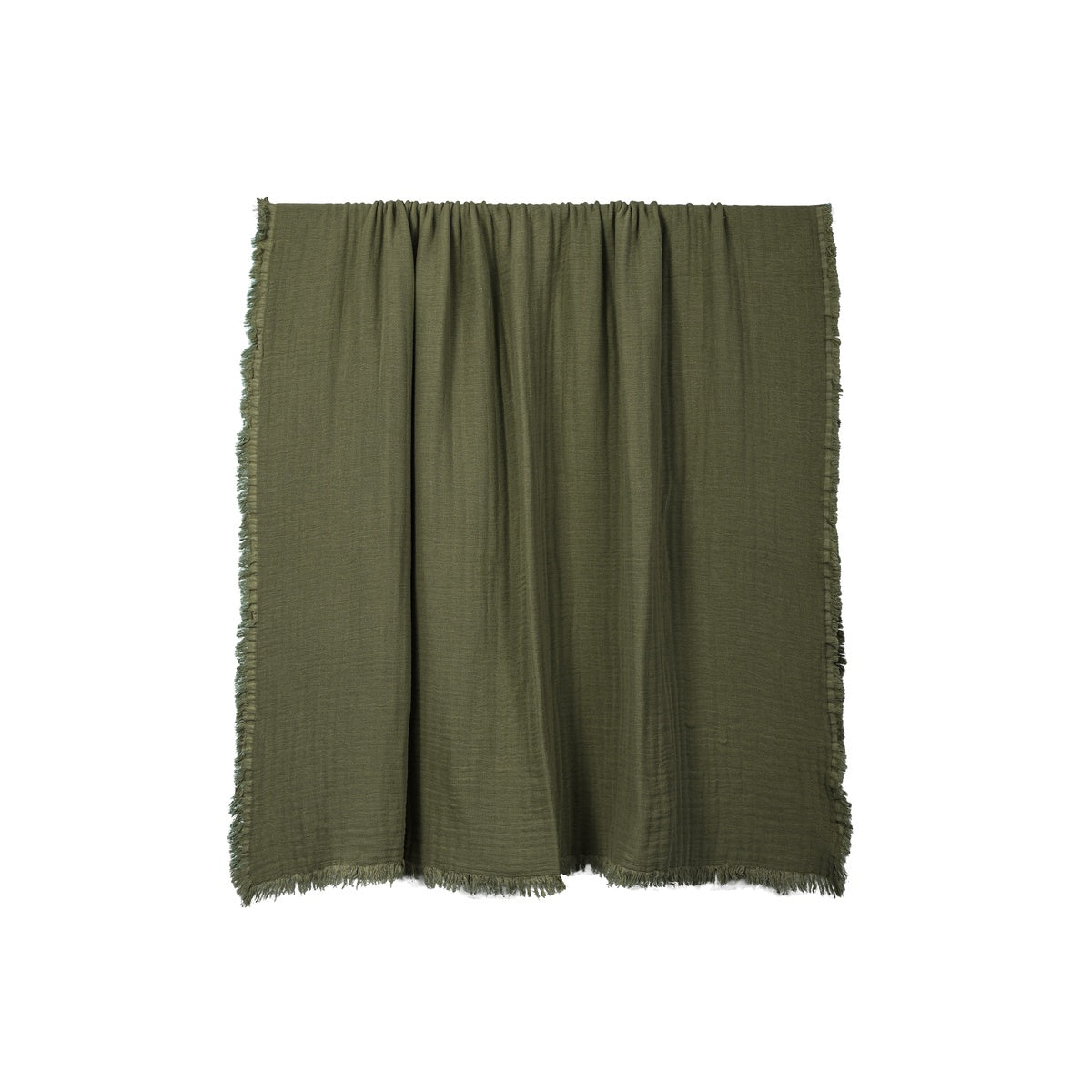 Plaid Vanly en coton lavé à franges Haomy  - Harmony textile, 130×180 cm – Coloris Kaki