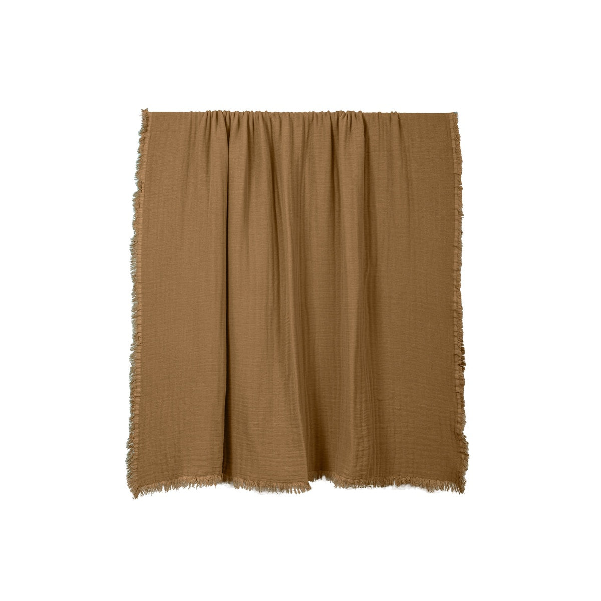 Plaid Vanly en coton lavé à franges Haomy  - Harmony textile, 130×180 cm – Coloris Tabac