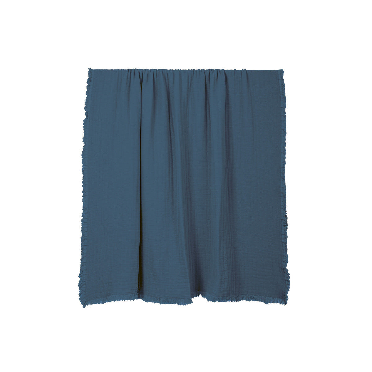 Plaid Vanly en coton lavé à franges Haomy  - Harmony textile, 130×180 cm – Coloris Turquin