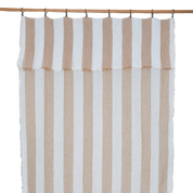 Rideau Turin en voile rayé 50 % lin et 50 % coton Tabac, léger et lumineux, accroché par pinces