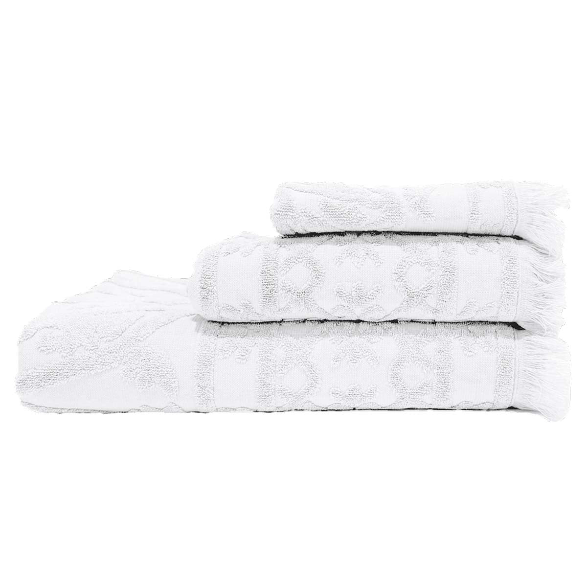 Serviette de bain Ubud Haomy en lin et coton avec des franges, coloris Blanc, disponible en plusieurs tailles – douce et élégante