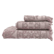 Serviette de bain Ubud Haomy en lin et coton avec des franges, coloris Pétale, disponible en plusieurs tailles – douce et élégante