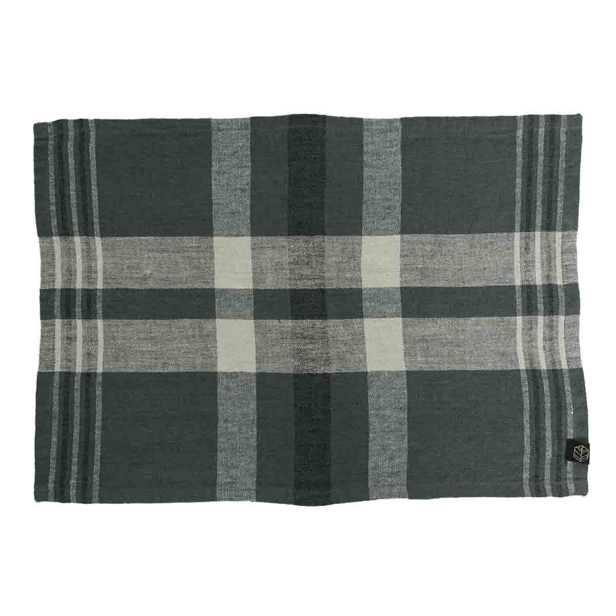 Serviette / set de table Aalborg Haomy en lin et coton, motif à carreaux coloris Pigeon – élégance naturelle et finitions soignées