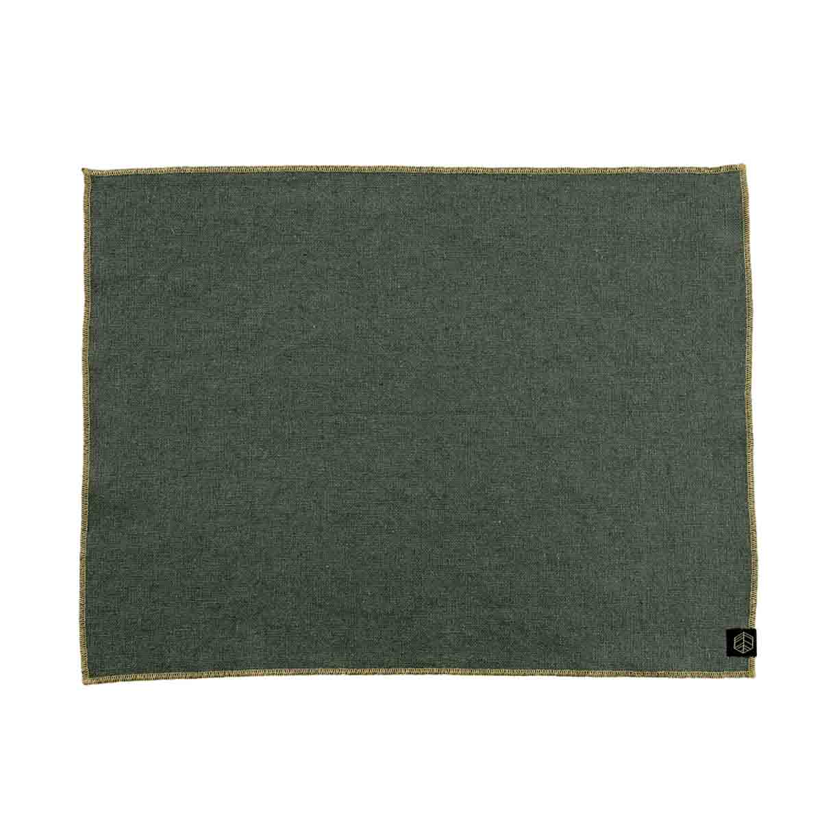 Set de table Verone Haomy en lin et coton, coloris Kaki – finition liseré doré élégante