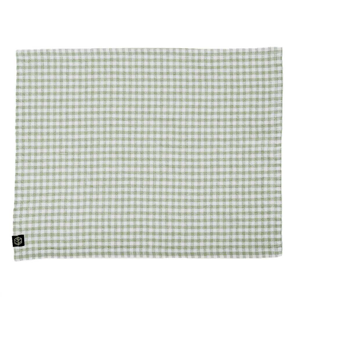 Set ou serviette de table Piana Haomy en lin lavé et coton, motif vichy amande – élégant, doux et facile à entretenir