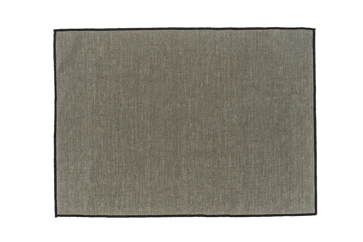 Set de table Borgo Haomy en lin enduit, finition piqué noir, coloris Kaki – élégant et facile d’entretien