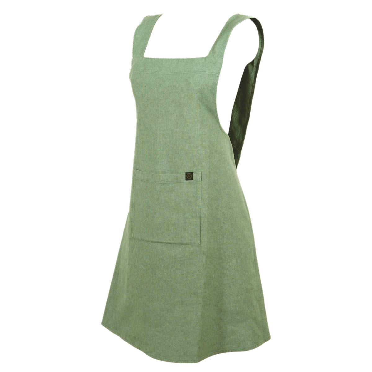 Tablier japonais Osani Haomy en lin lavé et coton, coloris Amande – coupe croisée au dos et finitions élégantes