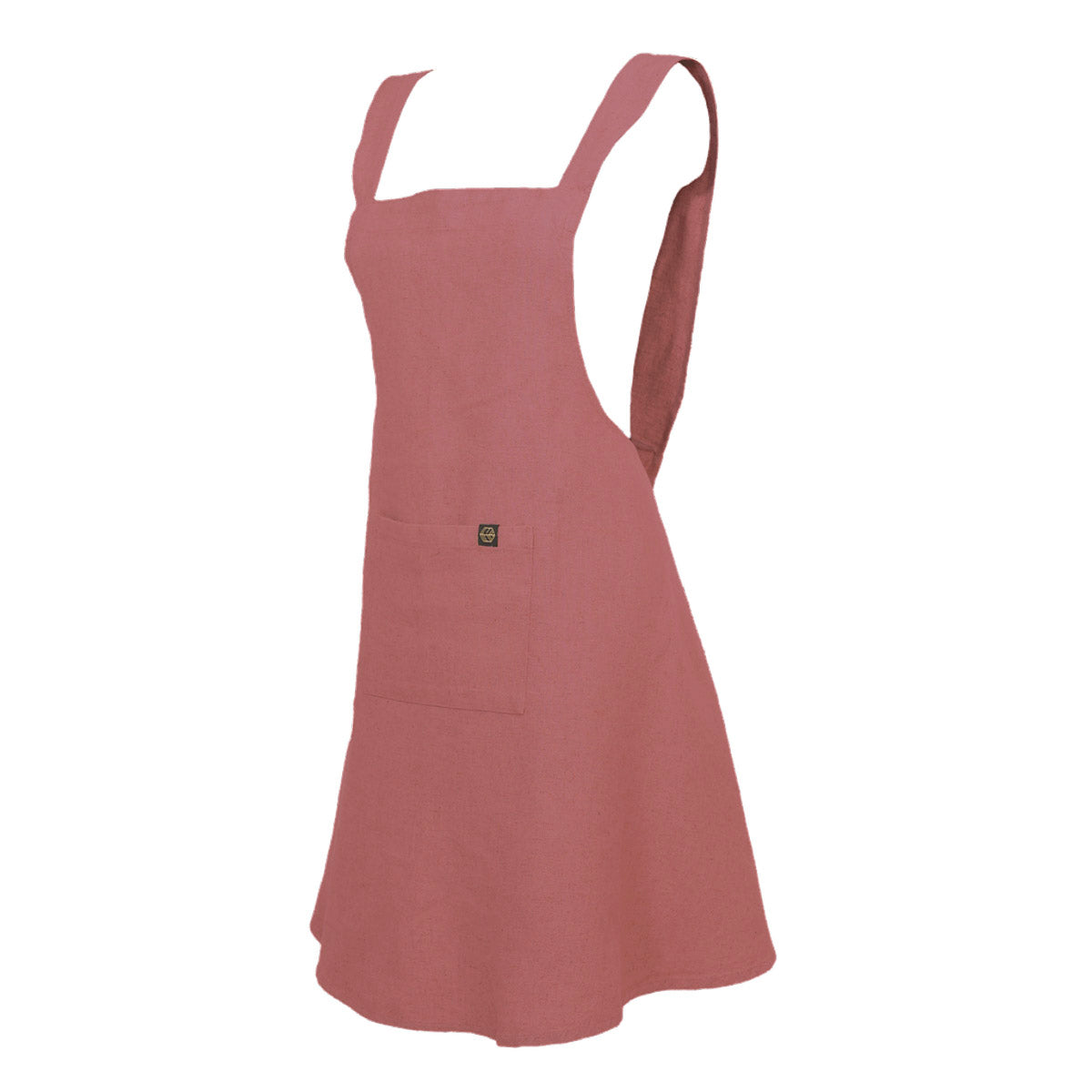 Tablier japonais Osani Haomy en lin lavé et coton, coloris Bois de rose – coupe croisée au dos et finitions élégantes