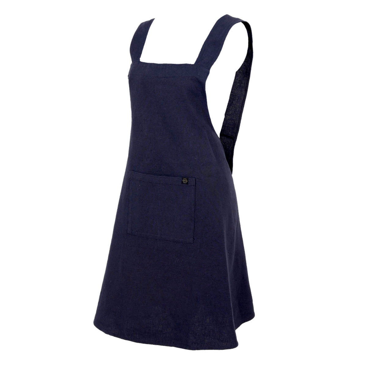 Tablier japonais Osani Haomy en lin lavé et coton, coloris Encre – coupe croisée au dos et finitions élégante