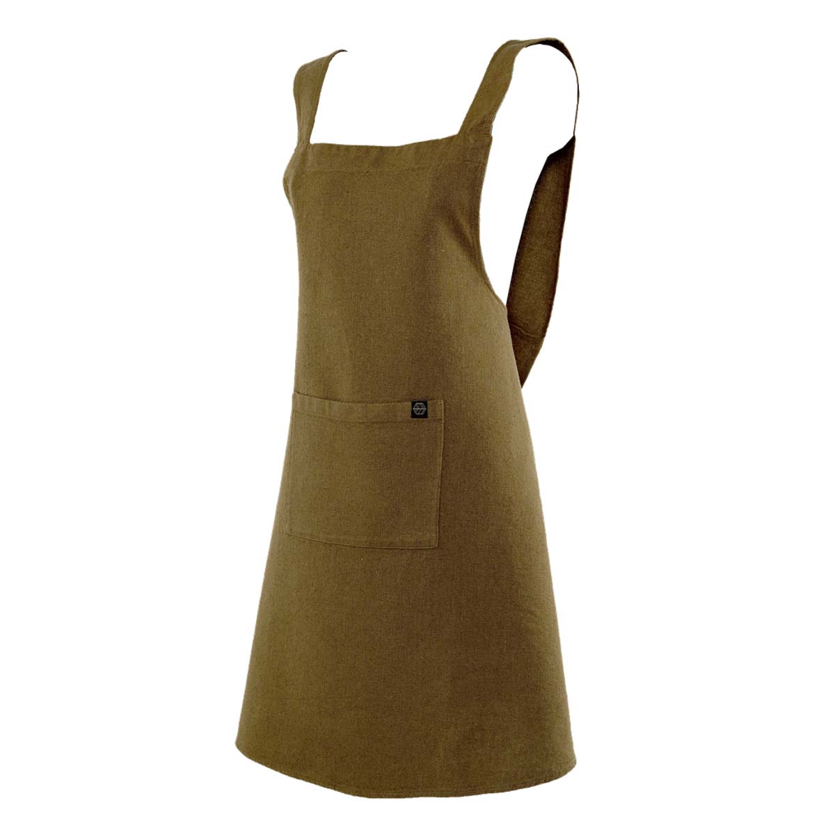 Tablier japonais Osani Haomy en lin lavé et coton, coloris Gold – coupe croisée au dos et finitions élégantes