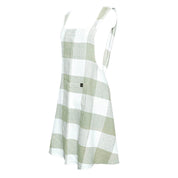 Tablier japonais Palma II Haomy en lin et coton, motif à grands carreaux coloris Amande – coupe croisée et finitions élégantes