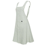 Tablier japonais Piana II Haomy en lin lavé et coton, motif petits carreaux vichy coloris Amande – coupe croisée et finitions soignées