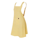 Tablier japonais Piana II Haomy en lin lavé et coton, motif petits carreaux vichy coloris Paille – coupe croisée et finitions soignées