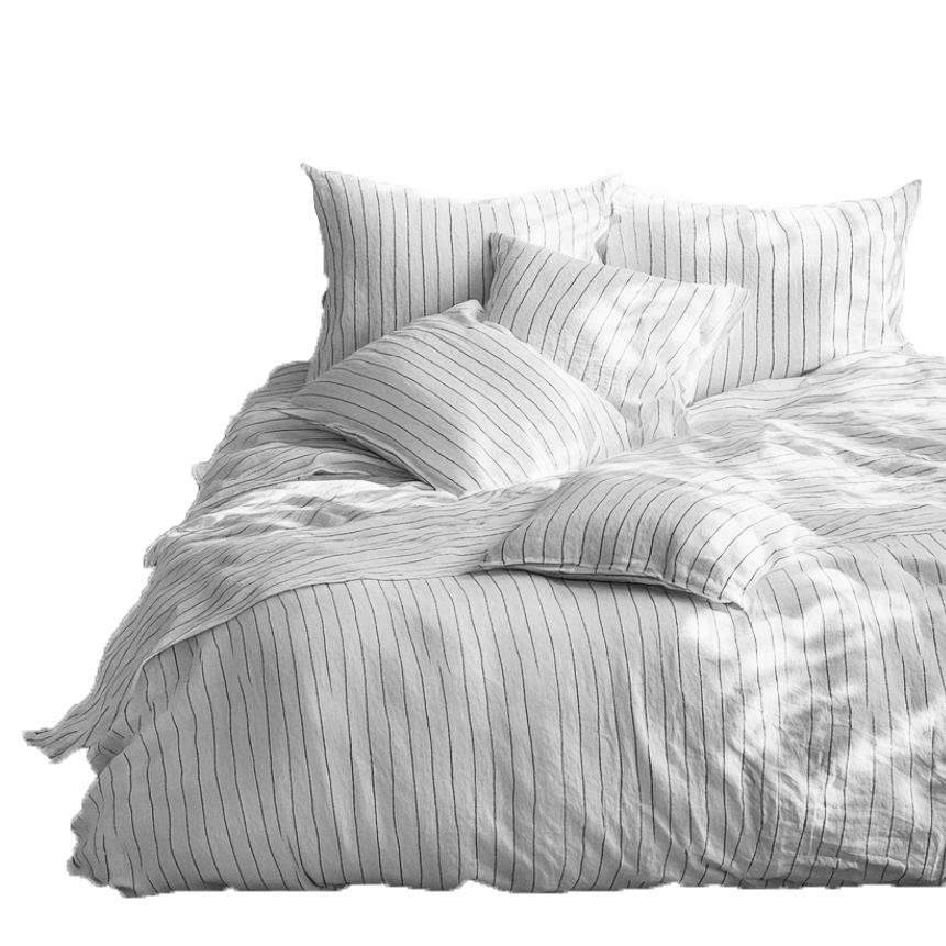 Taie d’oreiller Harlem Haomy en double gaze de coton lavée à fines rayures coloris Noir – sobriété lumineuse et toucher doux