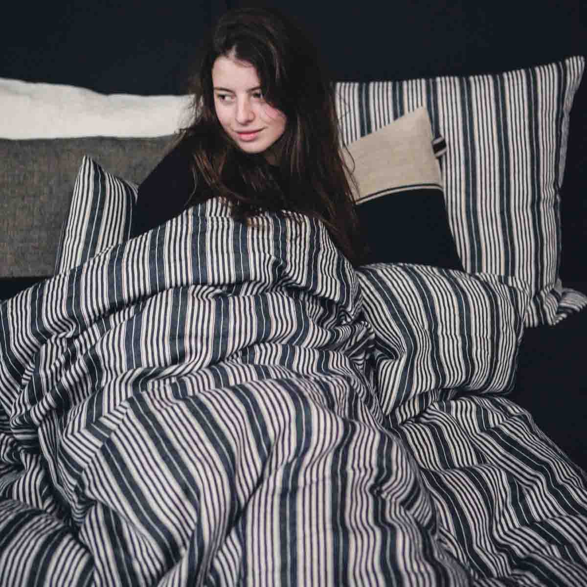 The Tack Stripe washed linen duvet cover - Libeco