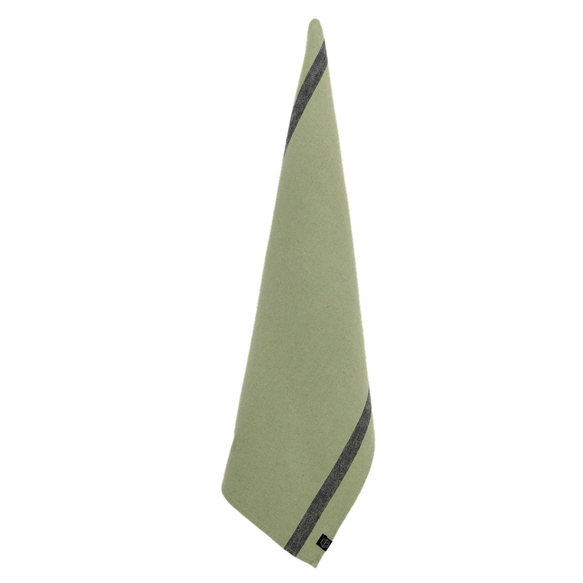 Torchon de cuisine Côme Haomy en lin lavé et coton, coloris Amande – bandes noires latérales et texture douce et absorbante