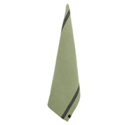 Torchon de cuisine Côme Haomy en lin lavé et coton, coloris Amande – bandes noires latérales et texture douce et absorbante