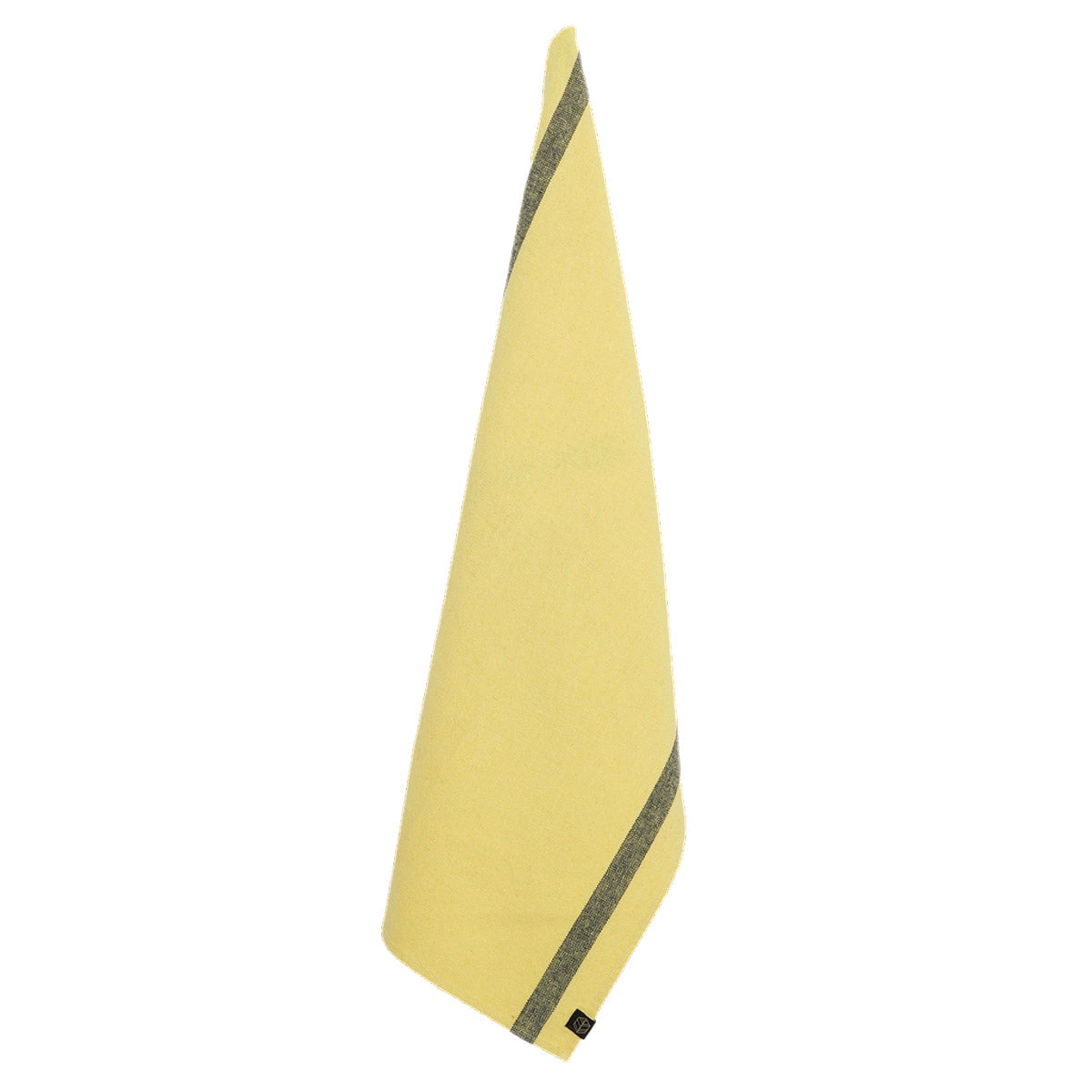 Torchon de cuisine Côme Haomy en lin lavé et coton, coloris Paille – bandes noires latérales et texture douce et absorbante