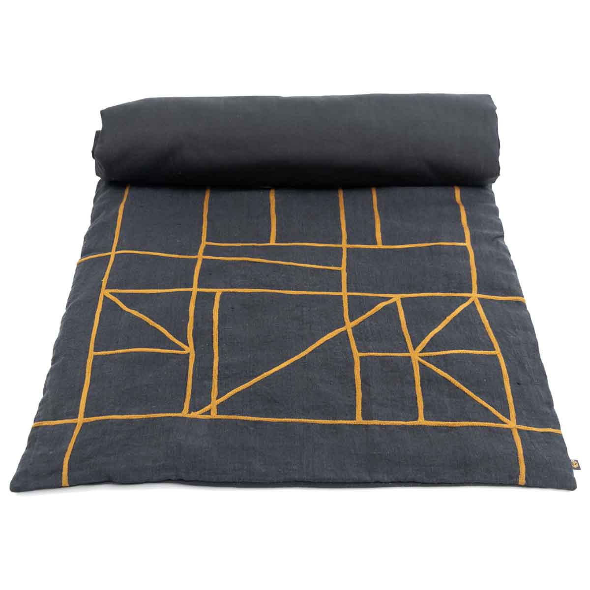 edredon-bout de lit en lin kota 85x200 cm noir-harmony haomy