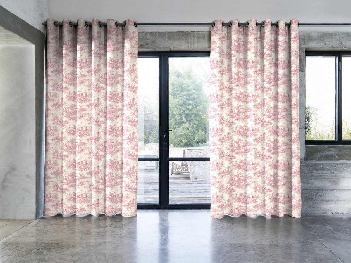 Cotton curtains Histoire d&#39;Eau Bordeaux 135x300 cm - Thevenon